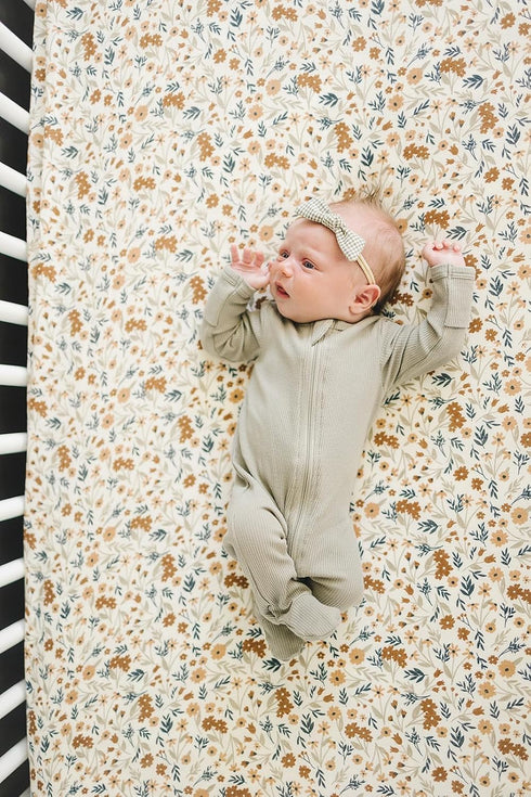 Harvest Floral Muslin Crib Sheet by Mebie Baby, Soft and Breathable Bed Sheets for Babies, Modern Neutral Bedding for Cribs, Standard Crib Mattres...