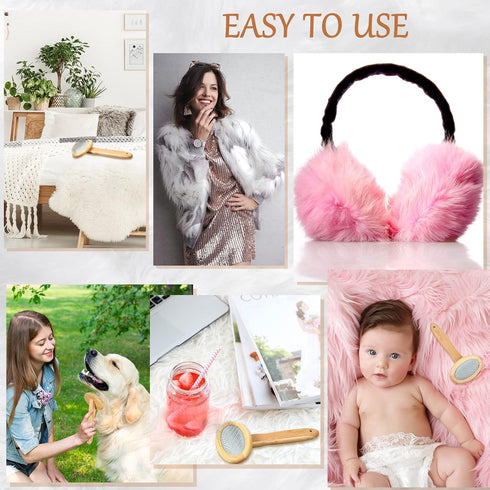 Sheepskin Wool Brush Stainless Steel Pins Bamboo Slicker Carding Rug Comb Macrame Brush Fur Brushes Wool Carding Brushes with Long Prongs for Unma...