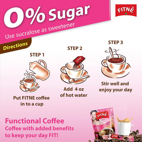 FITNE Instant 3 In 1 Coffee Packets Mix With Natural Hydrolyzed Collagen Vitamin C Smooth Blend Tasty Aromatic No Sugar Sucralose Sweetener, 10 St...