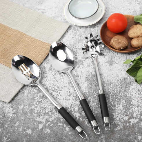 3-Piece,Stainless Steel Serving spoons set with Slotted Spoon, Serving Spoon and Spaghetti Spoon, kitchen cooking serving utensils set cooking spo...