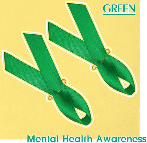 400 Pieces Mental Health Awareness Ribbon Green Satin Ribbon Lapel Pins Fabric Ribbons with Safety Pins for Women Men...
