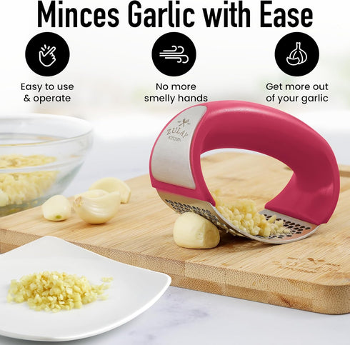 Zulay Kitchen Stainless Steel Garlic Press Rocker Set - Premium Garlic Mincer Garlic Crusher - New Innovative Garlic Crusher with Peeler and Scrap...