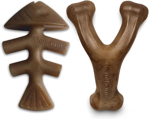 Benebone Set of 1 Fishbone/Wishbone Durable Dog Chew Toys, Real Fish, Real Bacon, Made in USA, Small...