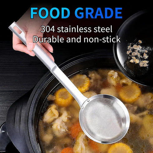 TBWHL Multi-functional Hot Pot Fat Skimmer Spoon - Stainless Steel Fine Mesh Food Strainer for Skimming Grease and Foam DIA 4.4"...
