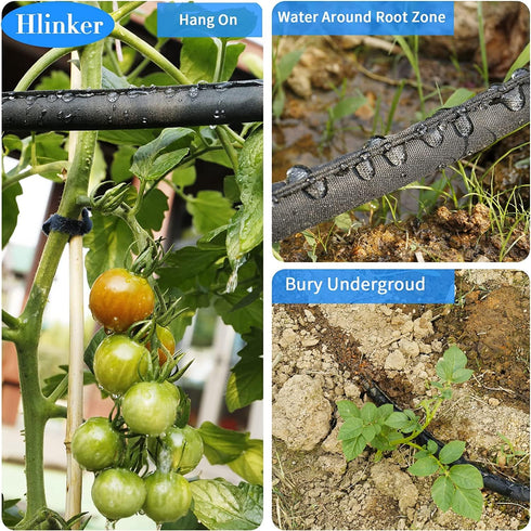 2024 Flat Soaker Hose 15 ft with Stake for Garden, Linkable Drip Hose Diy Automates Garden Irrigation System Saving 81% Water, Dual-layer Leak-fre...
