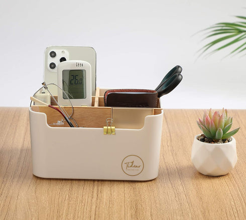 Desk Organizer, Pen & Pencil Holder - Desktop Caddy with 5 Compartments - Multi-Functional Table Storage Box for Home and Office with Adjustable W...