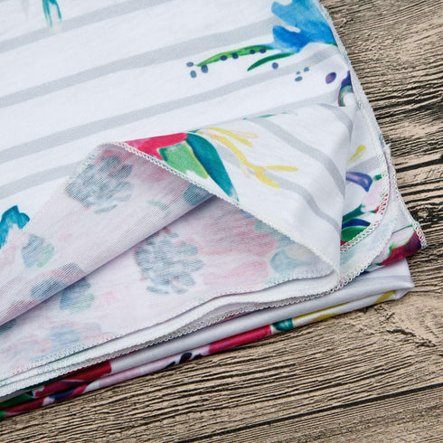 Newborn Girls Receiving Blanket Headband Set Flower Baby Swaddle Blankets Infant Warm … (0-6 Months, Striped)...