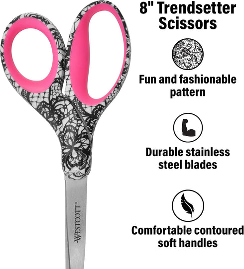 Westcott Trendsetter Straight Lace Pattern Scissor, 8" (16660),Multi...