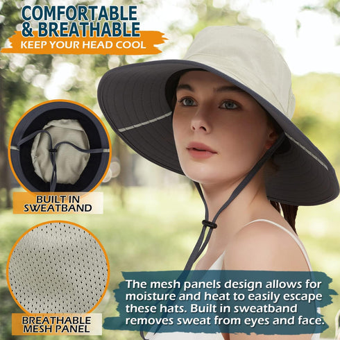 EINSKEY Women's Ponytail Sun Hat, Packable Wide Brim Large Head Bucket Hat for Fishing Hiking Gardening Safari Beach Pool...