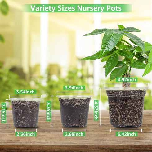 Bonviee 36 Packs 3.5/4/5 Inch Clear Nursery Pots, Transparent Plastic Planter with Drainage Holes, Seed Starting Pot Flower Plant Container -Clear...