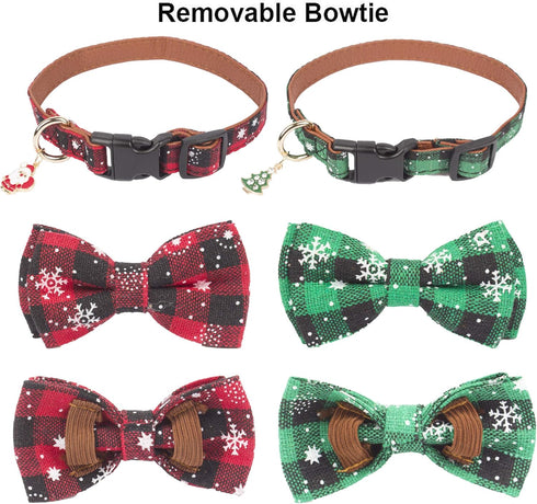 ADOGGYGO Christmas Dog Collar with Bow Tie Adjustable Dog Bowtie Collar Red Green Plaid Dog Christmas Collars for Small Medium Large Dogs Pets (X-...