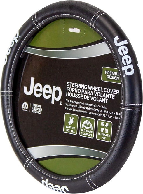 Plasticolor 006695R01 Jeep Deluxe High Contrast Stitching Premium Steering Wheel Cover for Cars, Trucks & SUV, Black...