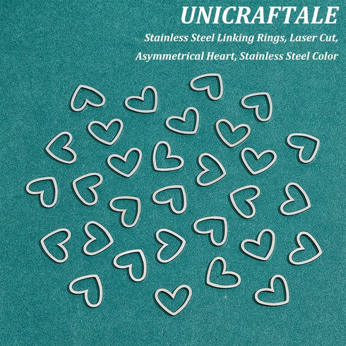 UNICRAFTALE 30Pcs 10.5mm Long 201 Stainless Steel Linking Rings Laser Cut Asymmetrical Heart Links Love Closed Jewelry Connectors Hollow Ring Conn...