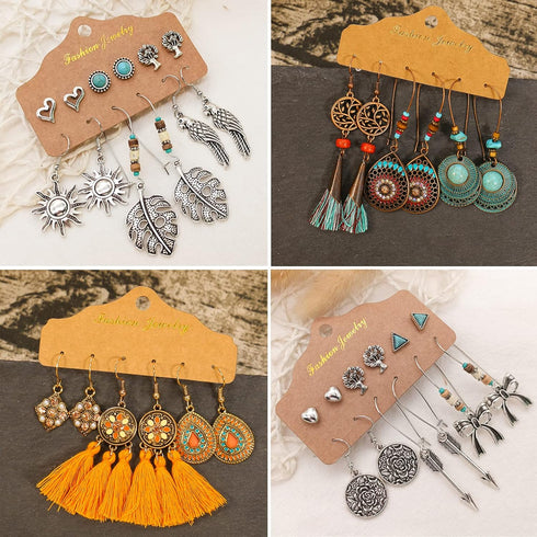 45 Pairs Bohemian Vintage Drop Dangle Earrings Set for Women, Fashion Boho Earrings National Style Tassel Eardrop Hollow Bronze Waterdrop Leaf Jew...