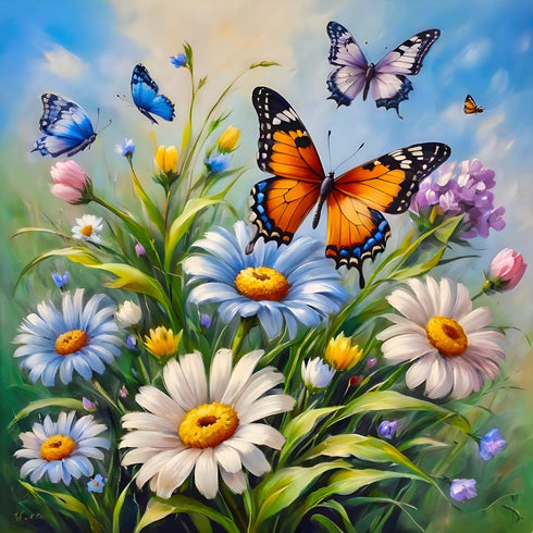 Fabric Panel 14"x14" Flowers Butterflies 100% Cotton Quilting Sewing Square AM1927...