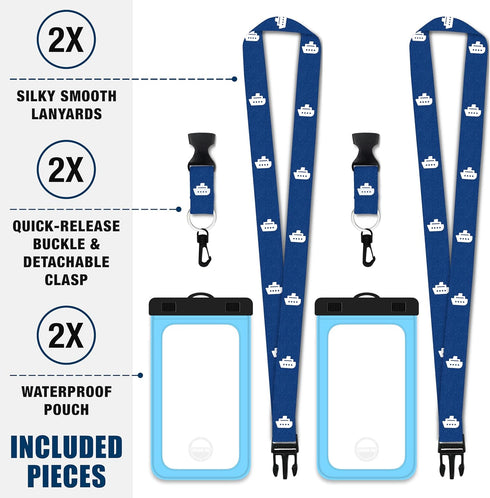 Cruise Lanyards Extra Large Waterproof Cell Phone Pouch Dry Case w/Touch Screen - for Screen Size up to 7” (iPhone 15 14 13 Max, Samsung Galaxy S2...