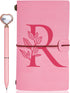 Personalized Journal Gift-Pink Initial Leather Journal+Heart Diamond Pen Set,Travel Notebook Diary Gifts,Refillable Notepads,Christmas,Birthday Gi...