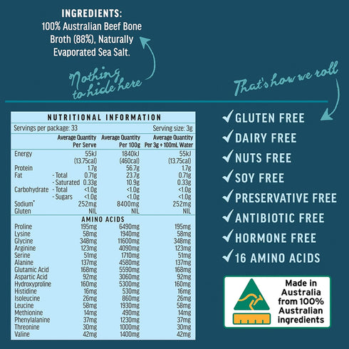 ABBCo 100% Australian Beef Bone Broth Concentrated Freeze-Dried Powder - Bone Broth Protein Powder, Natural Beef Flavor, Gluten and Dairy Free, Ze...