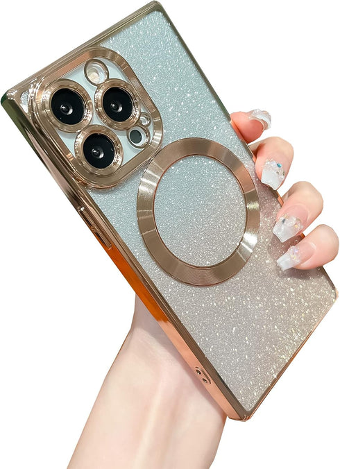 for Square iPhone 13 Pro Case Glitter Magnetic Compatible with MagSafe Full Camera Lens Protection Luxury Plating Cute Bling Clear Shockproof Slim...
