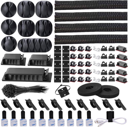 N NOROCME 192 PCS Cable Management Kit 4 Wire Organizer Sleeve,11 Cable Holder,35Cord Clips 10+2 Roll Cable Organizer Straps and 100 Fastening Cab...
