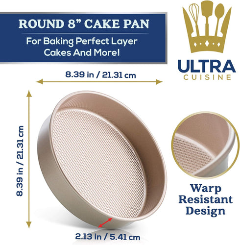 Ultra Cuisine Textured Nonstick Steel 8 inch Round Cake Pan Durable, Oven-Safe, Warp-Resistant, Easy Clean for Cooking and Baking...