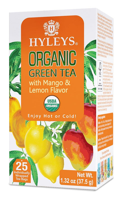 Hyleys Organic Green Tea Mango and Lemon Flavor - 25 Tea Bags...