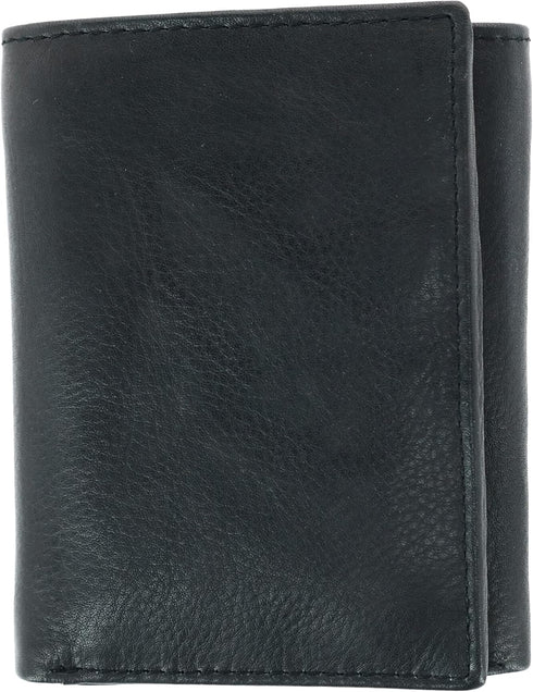 CTM® Men's American Bison Leather RFID Trifold Wallet, Black...
