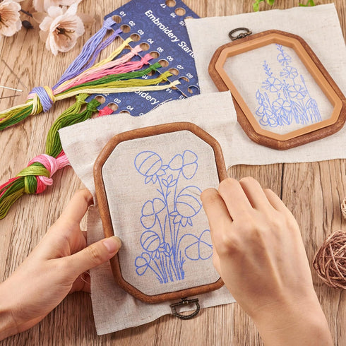 Craftdady 2 Sets Flower Patterns Hand Embroidery Kit Spring Plants Embroidery Starter Kit with Resin Embroidery Hoop Floss Fabric Instruction for ...