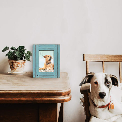 Prinz Homestead 5 x 7 Blue Distressed Wood Frame, Coastal Decor Hand-Distressed Wood Rustic Picture Frame, Two-Way Easel, Can Be Wall-Mounted, 8.2...