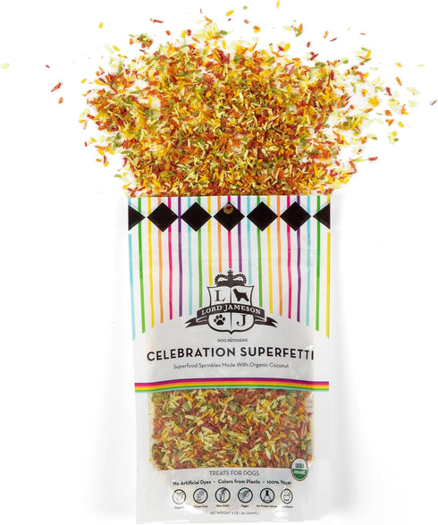 Celebration SuperFetti Dog Sprinkles 3oz - Organic Food Topper Made from Coconut, Multi-Color, Treat...