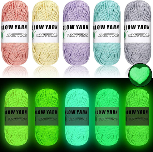 5 Rolls Glow in The Dark Yarn Luminous Crochet Yarn for Crocheting DIY Knitting Glow Fingering Weight Yarn for Arts Crafts Sewing Thread Party Sup...
