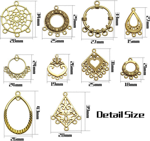Earring Connectors Charms, 40pcs 10 Styles Tibetan Earring Charms Connectors Bohemian Chandelier Charms Metal Embellishments for DIY Dangle Earrin...