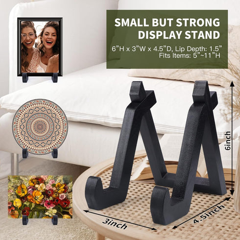 2 Pack Bamboo Plate Display Stand, 6 Inch Decorative Picture Frame Stand Square Plate Holder Display Stand Display Stand for Plates, Photos, Book,...