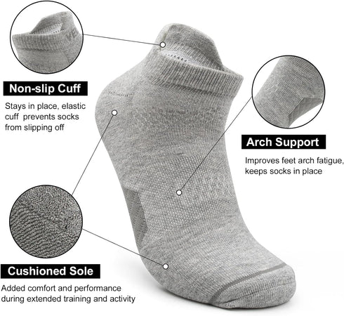 No Show Ankle Running Socks Men & Women Low Cut Athletic Sports Hidden Cushioned Tab Socks for Hiking Cycling Workout Golf Tennis Gym Walking 3 Pa...