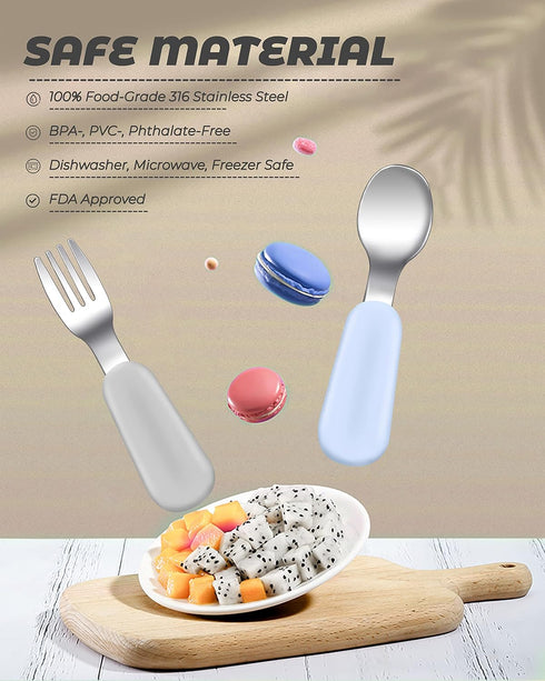 4 pcs Toddler Utensils, Stainless Steel Toddler Silverware Set with Round Handle, Baby Forks for Self Feeding, 2 Toddler Forks and 2 Toddler Spoon...