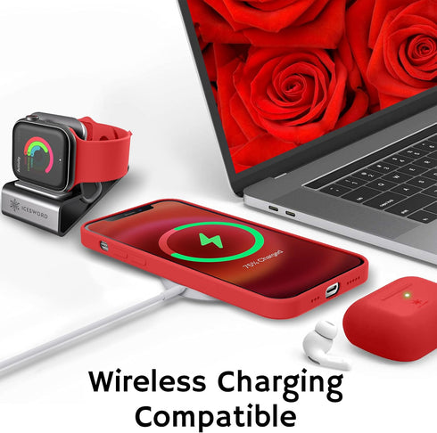 IceSword iPhone 12 Case and iPhone 12 Pro Case 6.1” (2020),Liquid Silicone Case Cover, Soft Microfiber Cloth, Matte Pure Red Cute Men Women Cool F...