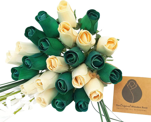 St. Patrick's Day Green and White Flower Bouquet Closed Bud Roses (2 Dozen)...