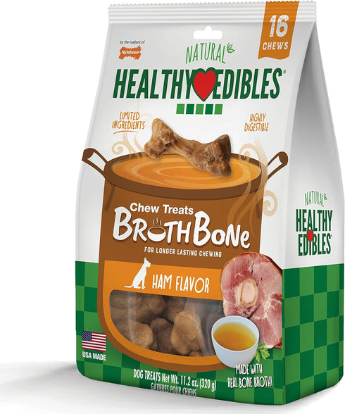 Nylabone Healthy Edibles Natural Dog Chews Long Lasting Ham Flavor Treats for Dogs, Small/Regular (16 Count)...