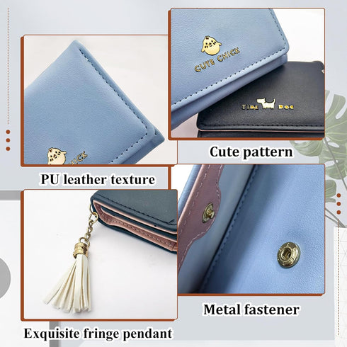 Wallet for Women, Cute Tri-Fold Women's Wallets 7 Card Slots, Pu Leather Womens Card Wallet with Tassel, 1 Visible ID Window, 1 Bill Compartment, ...
