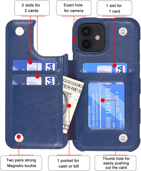 Arae Compatible for iPhone 12 Case and iPhone 12 Pro Case with Card Holder - Wallet Case with PU Leather Card Pockets Back Flip Cover for iPhone 1...
