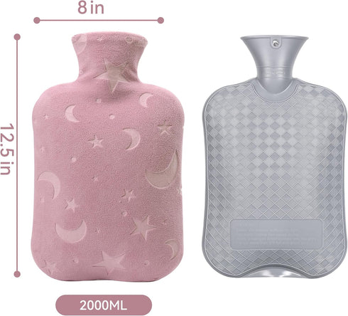 Hot Water Bottle with Soft Cover, 2L Hot Water Bag for Menstrual Cramps, Neck and Shoulder Pain Relief, Hot and Cold Therapies, Hand Feet Warmer, ...