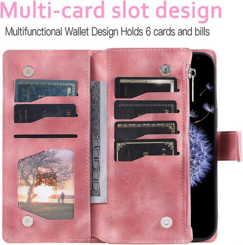 Asuwish Phone Case for Samsung Galaxy S9 Plus Wallet Cover with Tempered Glass Screen Protector and Wrist Strap Mandala Flower Flip Zipper Card Ho...