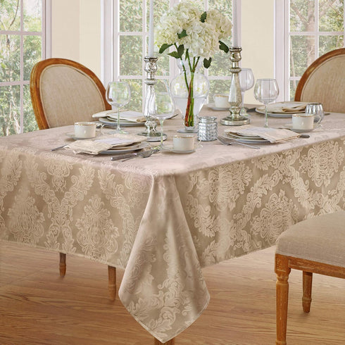 Newbridge Barcelona Luxury Damask Fabric Tablecloth, 52” Wide x 70” Rectangle, Golden Beige, 100% Polyester, No Iron, Soil Resistant Dining Room, ...