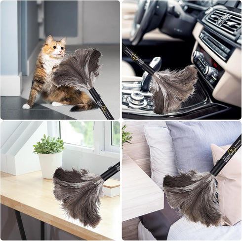 Aldwin Ostrich Feather Duster Retractable 2 Pack,16 inch Genuine Fluffy Natural Handheld Feather Dusters for Cleaning Supplies, Washable,Car, Offi...