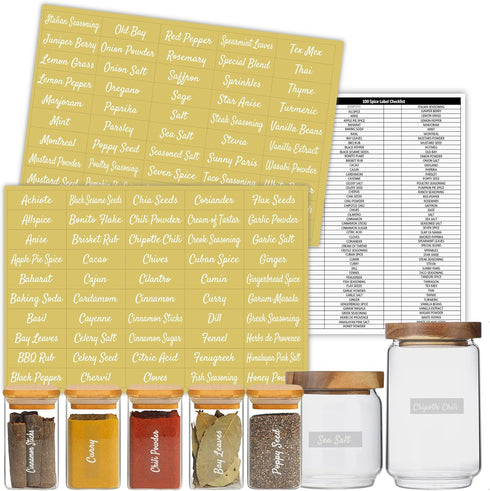 Clear Spice Jar Labels, Preprinted Waterproof Small Stickers for Organizing Kitchen and Pantry Herbs/Seasoning with White Text (Spice)...