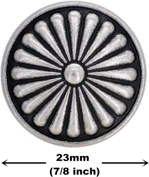 Bezelry 10 Pieces Flower Shield Metal Shank Buttons. 23mm (7/8 inch) (Antique Silver)...