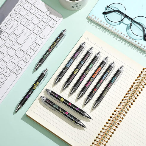 Gueevin 10 Pcs Inspirational Ballpoint Pens Motivational Quote Pens Retractable Funny Pens Black Ink Pen Set with Stylus Tip Colorful Metal Encour...