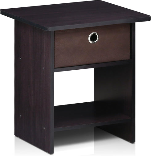 Furinno Dario End Table / Side Table / Night Stand / Bedside Table with Bin Drawer, 1-Pack, Dark Walnut...