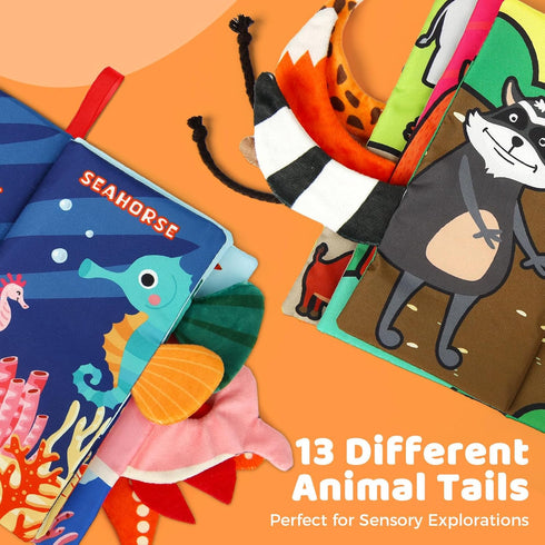 2PCS Baby Books - Montessori Toys Cute Animal Theme Baby Cloth Books 6 to 12 Months, Soft Stuffed High Contrast Crinkle Infant Sensory Toys, Boys&...