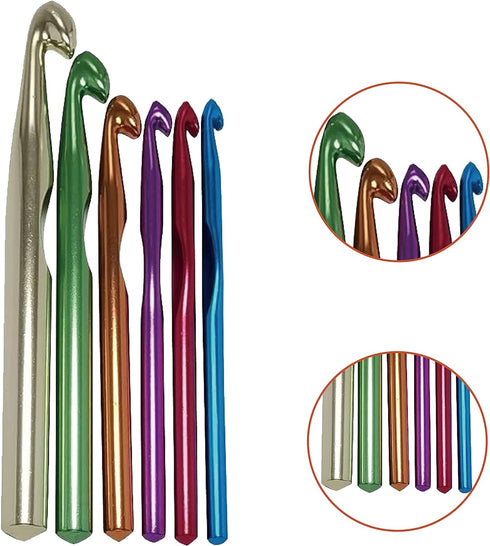 Large Aluminum Crochet Hooks Set 7mm, 8mm, 9mm,10mm, 12mm, 15mm, Big Standard Size Crochet Hooks...